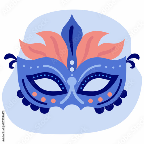 Colorful decorative mask with feathers and details on light background  