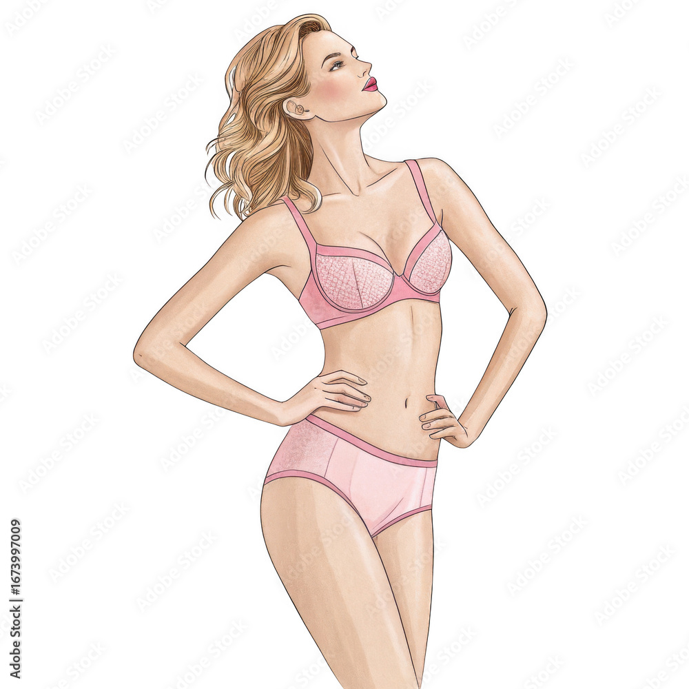 Fototapeta premium 3d realistic fashion illustration of a woman in pink lingerie transparent background