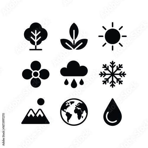 Collection of nature and weather icons representing seasons and natural elements