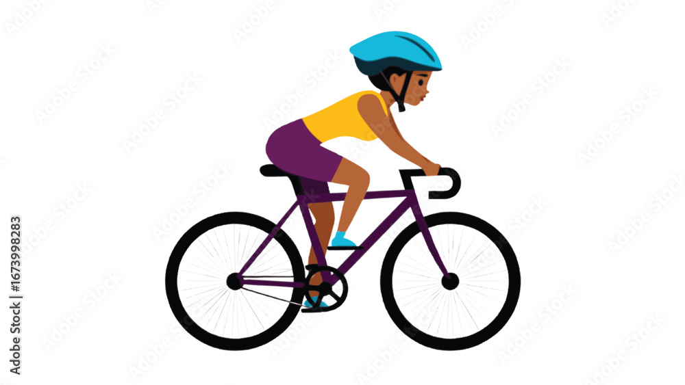 Fototapeta premium Flat Style Illustration of Woman Riding a Bicycle for Fitness Sport Activity