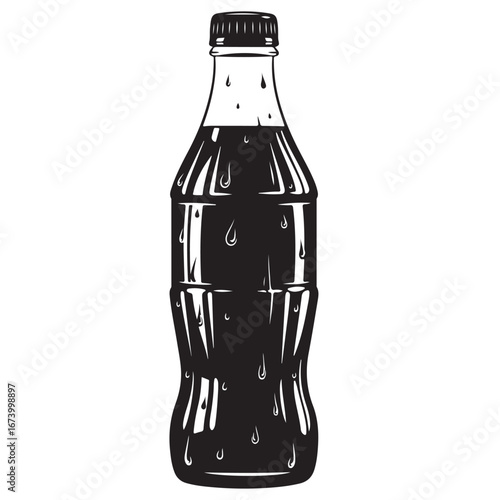 Monochrome Illustration of a Chilled Beverage Bottle with Condensation