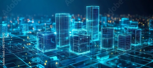 Digital city concept futuristic cityscape glowing network technology urban planning virtual reality simulation