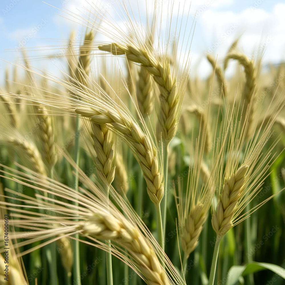 Fototapeta premium A closeup of triticale ears ready for harvest as silage on a summer day With copyspace for text