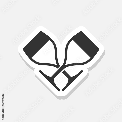 Crossed glasses of wine icon sticker isolated on gray background