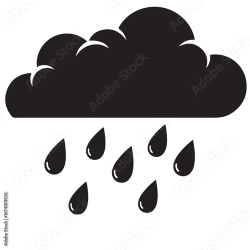 Monochromatic Rain Cloud and Water Drops Icon