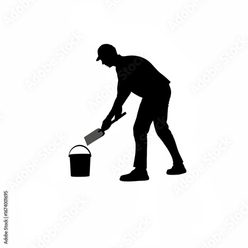 Inspector sealing spoiled dairy products for disposal silhouette isolated on white background