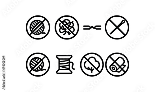 outline icon 8 no yarn tangled yarn crossed broken thread knitting needles banned yarn ball forbidden sewing thread off wool crossed textile roll no