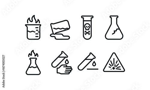  icon  hot beaker chemical spill test tube hazard broken flask lab fire toxic liquid acid drop explosion sign