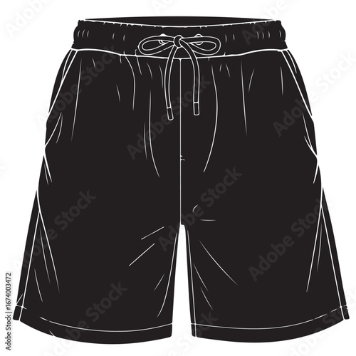 Black Casual Shorts with Drawstring and Pockets Illustration