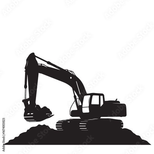 Excavator Silhouette Digging into a Pile of Earth