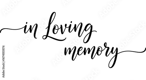 Elegant handwritten script phrase 'In Loving Memory' for remembrance, tribute, and memorial designs, suitable for cards, programs, and digital displays