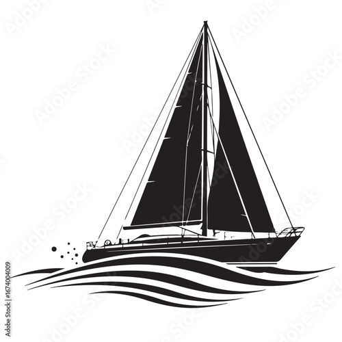 Elegant Sailboat Silhouette Cruising on Wavy Water