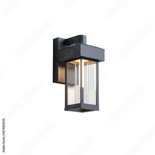 Modern LED Outdoor Wall Lantern Light Fixture - Black Metal and Glass Design