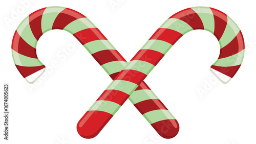 Two Crossed Candy Canes with Red and Light Green Stripes