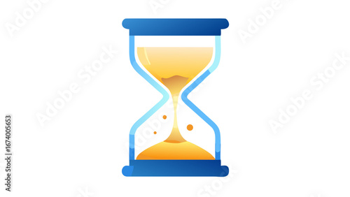 Blue hourglass with flowing golden sand time
