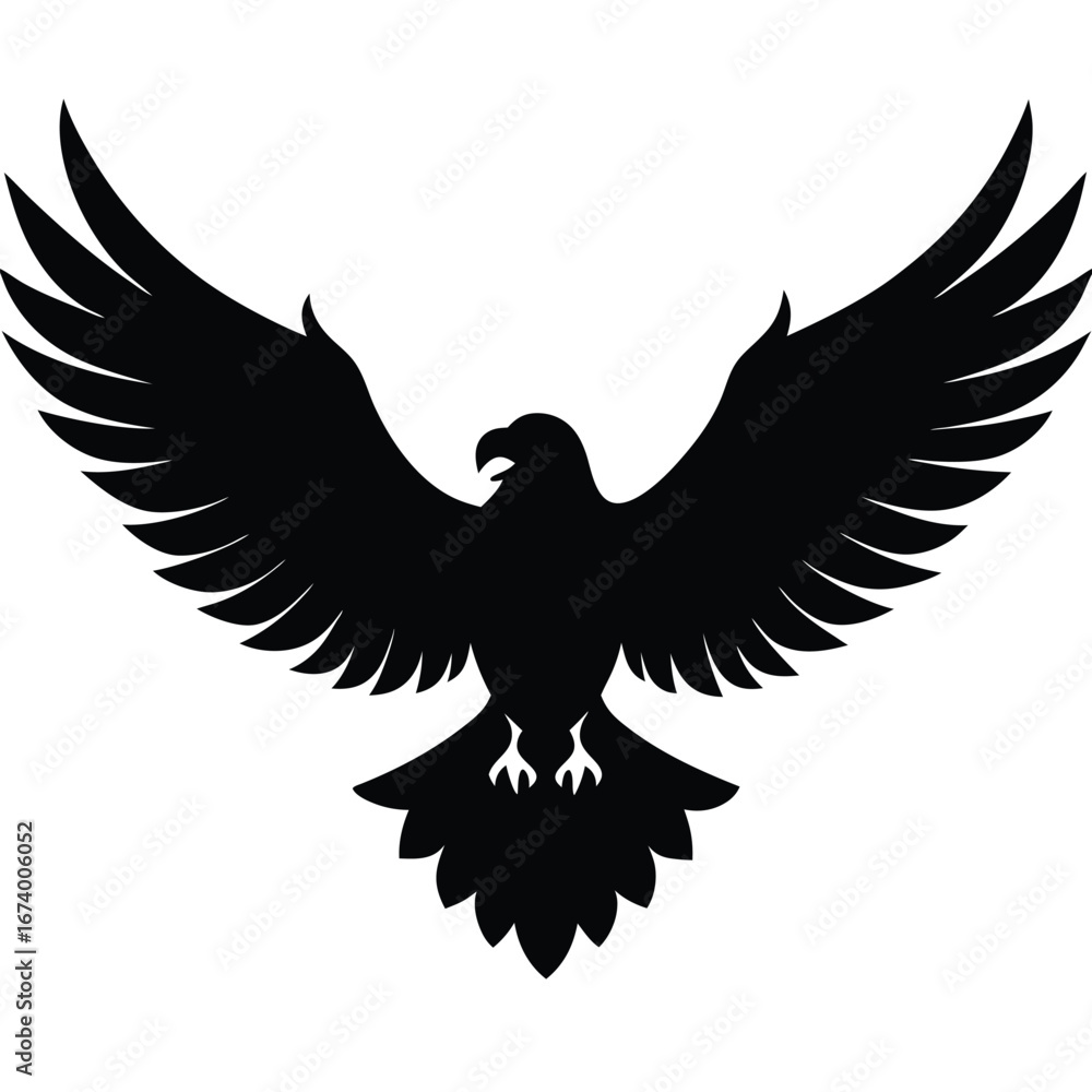 Fototapeta premium Black silhouette of a bird of prey with wings spread