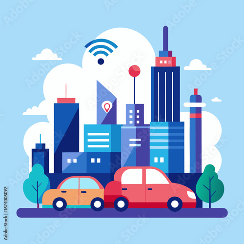 Smart city with connected transportation and wi fi signal