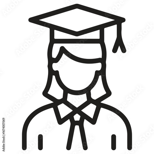 Graduation cap and gown icon representing academic achievement and education, isolated on white background