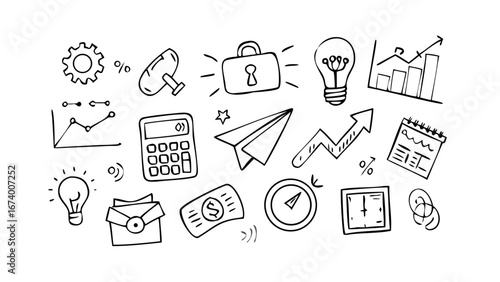 Hand drawn business doodle with quotation marks speech bubble