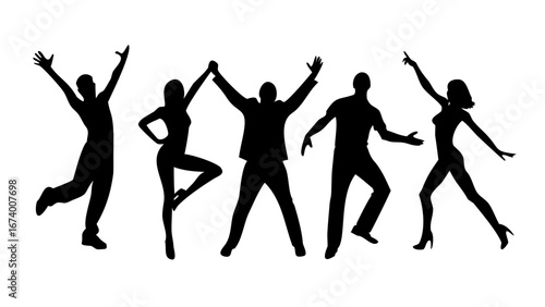 Energetic man jumping with arms raised in celebration silhouette