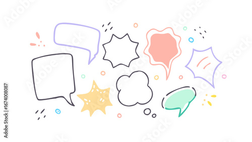 Hand Drawn Colorful Speech Bubbles and Abstract Shapes communication conversation