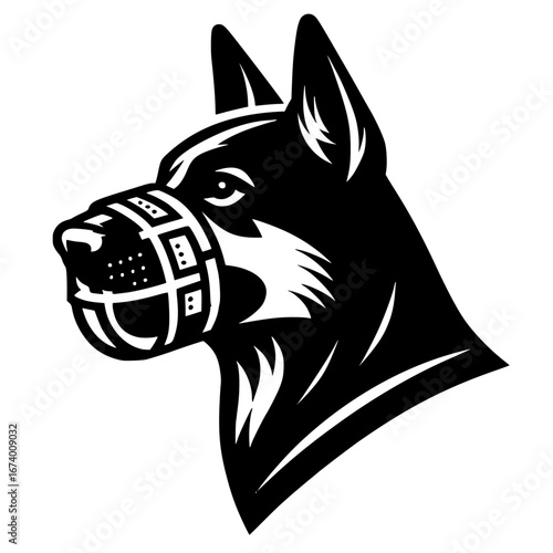 A Dog wearing a dog guard on his mouth vector image illustration icon