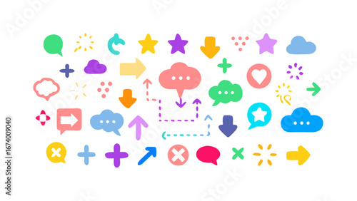 Colorful Hand Drawn Icons Collection speech bubbles stars