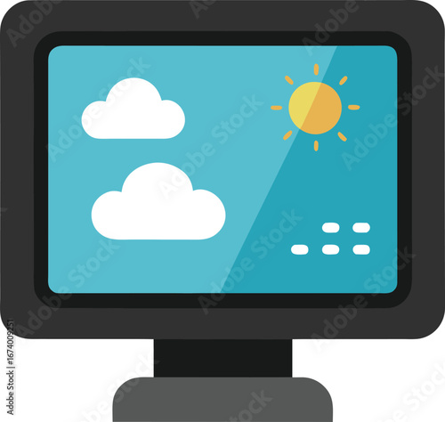 Modern weather station display vector illustration showing sunny clouds and forecast data
