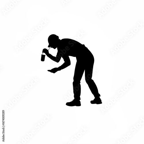Food safety inspector in gloves collecting sample silhouette isolated on white background