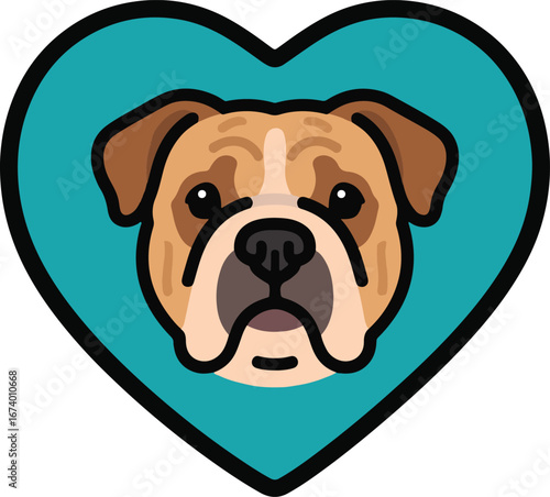 Australian bulldog head forming a heart shape love symbol