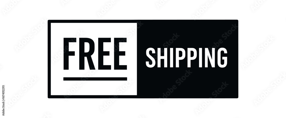 Obraz premium Minimal vector rectangular banner design text FREE SHIPPING bold modern font rectangular dividing line isolated on white