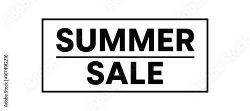 Minimal vector rectangular banner design text SUMMER SALE bold font clean horizontal dividing line isolated on white