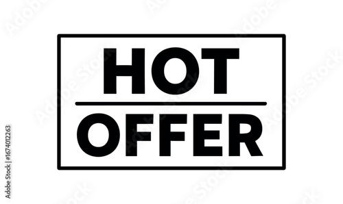 Minimal vector rectangular banner design text HOT OFFER bold font clean vector dividing line isolated on white