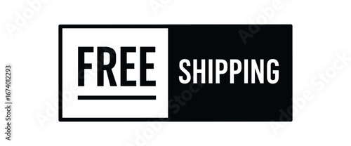 Minimal vector rectangular banner design text FREE SHIPPING bold modern font rectangular dividing line isolated on white