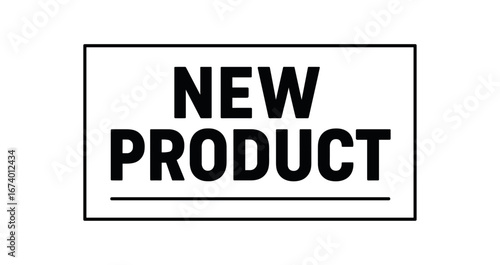 Minimal vector rectangular banner design text NEW PRODUCT bold font clean layout dividing line isolated on white