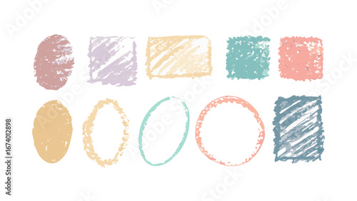 Pastel crayon textured shapes and ovals vector