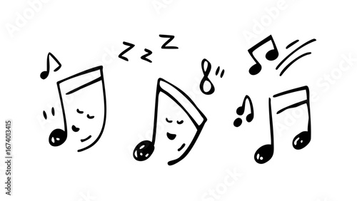 Hand drawn musical notes and symbols treble clef bass clef