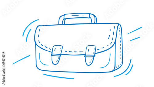 Blue briefcase doodle with motion lines illustration