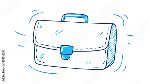 Blue briefcase doodle with radiating lines business flat