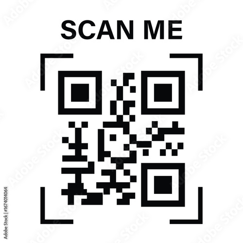 QR code scan icon. Scan me frame. QR code scan for smart phone. QR code for mobile app, payment and identification. Vector illustration