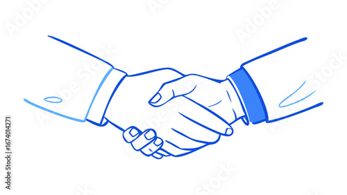 Two hands shaking with blue outline handshake business