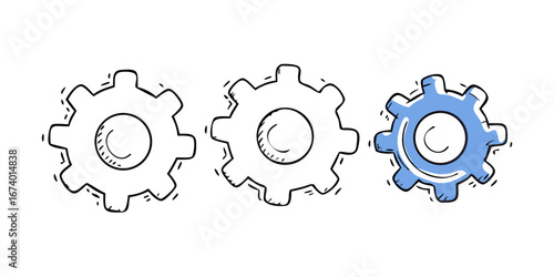 Blue gear illustration with outline mechanical engineering