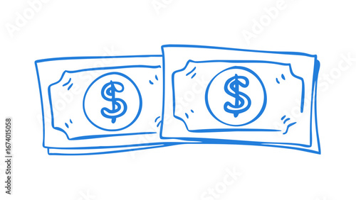 Blue dollar bills doodle money currency