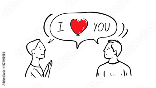 Two people sharing love in doodle style heart drawing