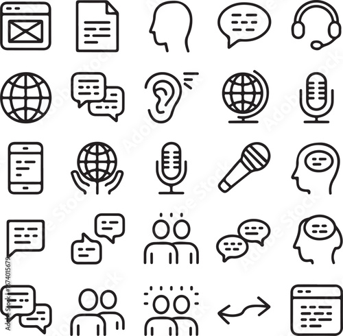 Collection of communication and connection icons for digital platforms and business transparent background