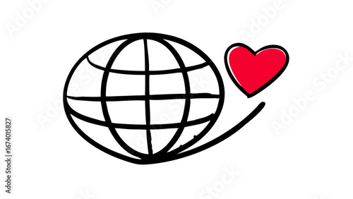 Simple Red Heart Doodle with White Outline love romance