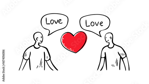 Two people sharing love with speech bubbles heart communication