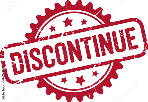 Red distressed grunge stamp with the word DISCONTINUE in bold white text.