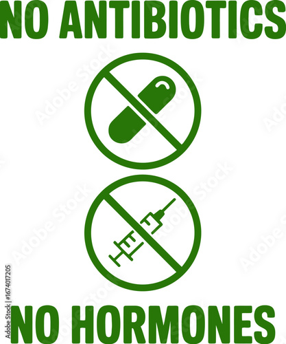 No antibiotics and no hormones concept healthy food vector