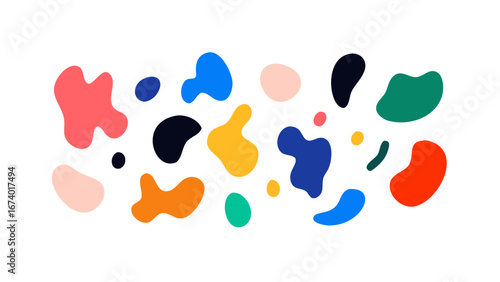 Colorful organic shapes scattered across a white background abstract blobs